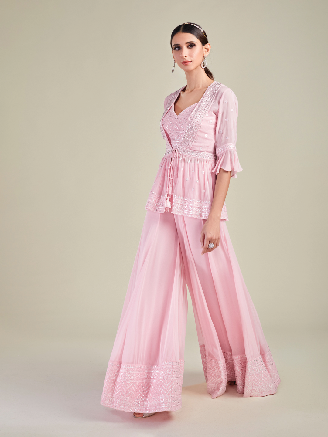 Buy Pink Printed Silk Palazzos Online at Rs.769 | Libas